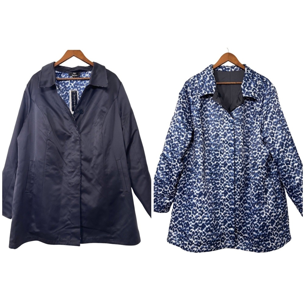 NEW‎ Dennis Basso Reversible Animal Print Jacket Plus Size 2X Navy Blue Coat
